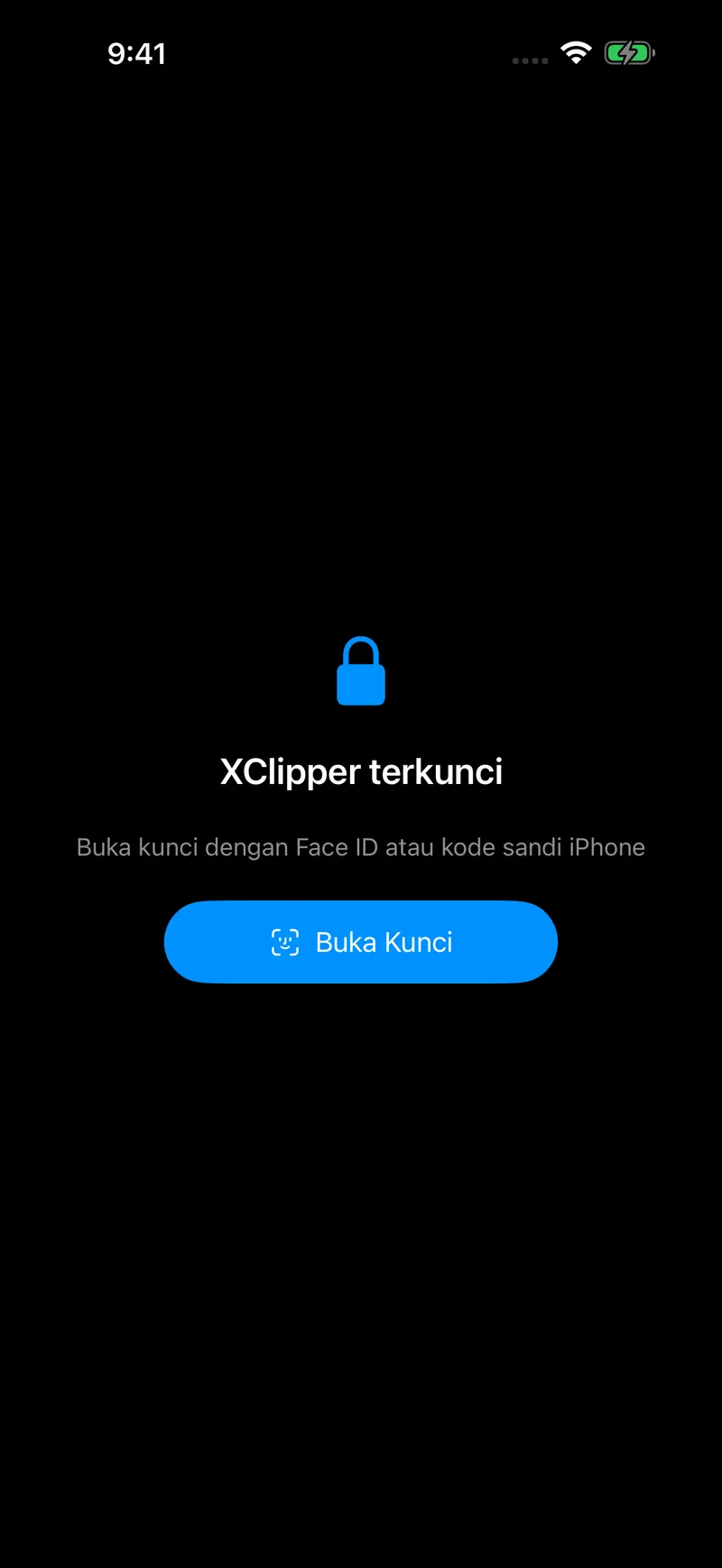 Layar kunci: XClipper terkunci dan dapat dibuka dengan Face ID