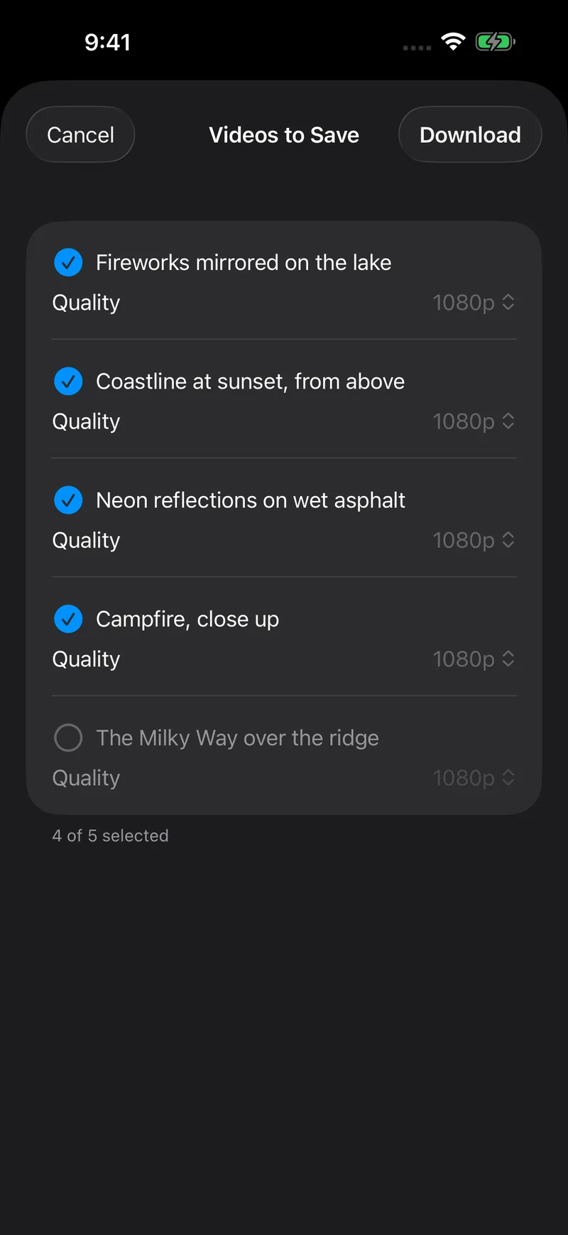 XClipper’s save screen, listing the videos in a post with the ones to save checked